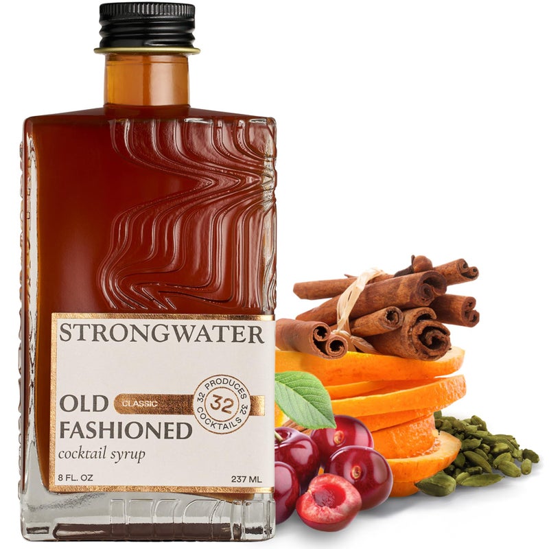 Strongwater Old Fashioned Mix - Makes 32 Cocktails - Handcrafted Old Fashioned Syrup with Bitters, Orange, Cherry, Organic Demerara Sugar - Craft Cocktail Mixer, Just Mix with Bourbon,Whiskey - 1 Pack - Image 1